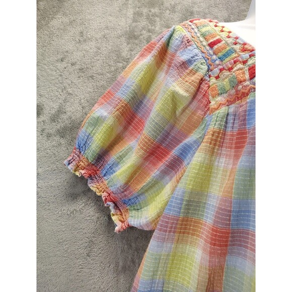 Johnny Was Women’s Peasant Delacy Blouse XL Multi Color Plaid Embroidered Top - Picture 6 of 10